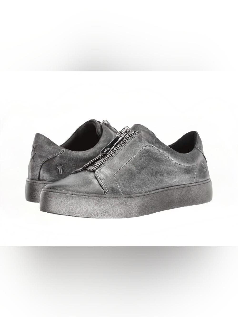 Frye Rebel Leather Lena Zip Low Sneakers in Pewter Size 8.5